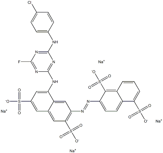 5'-[4-(p-Chloroanilino)-6-fluoro-1,3,5-triazin-2-ylamino]-(2,3'-azobisnaphthalene)-1,2',5,7'-tetrasulfonic acid tetrasodium salt,,结构式