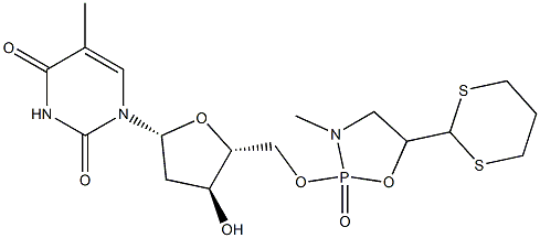 5'-O-[5-(1,3-Dithian-2-yl)-3-methyl-2-oxo-1,3,2-oxazaphospholidin-2-yl]thymidine,,结构式