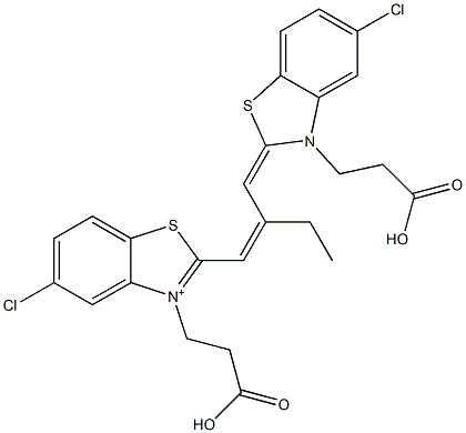 3-(2-Carboxyethyl)-2-[2-[[3-(2-carboxyethyl)-5-chlorobenzothiazol-2(3H)-ylidene]methyl]-1-butenyl]-5-chlorobenzothiazolium 结构式