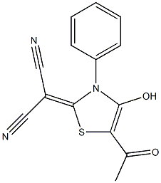 5-Acetyl-4-hydroxy-3-phenyl-2,3-dihydro-2-(dicyanomethylene)thiazole 结构式
