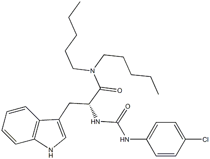 (R)-2-[3-(4-クロロフェニル)ウレイド]-3-(1H-インドール-3-イル)-N,N-ジペンチルプロパンアミド 化学構造式