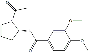 (2S)-1-アセチル-2-[2-(3,4-ジメトキシフェニル)-2-オキソエチル]ピロリジン 化学構造式