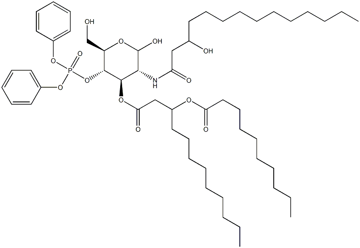 4-O-(ジフェノキシホスフィニル)-3-O-[3-(デカノイルオキシ)ドデカノイル]-2-[(3-ヒドロキシミリストイル)アミノ]-2-デオキシ-D-グルコピラノース 化学構造式