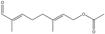 (2E,6E)-3,7-ジメチル-8-オキソ-2,6-オクタジエニル=アセタート 化学構造式