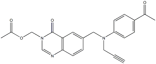 3-Acetyloxymethyl-6-[N-(4-acetylphenyl)-N-(2-propynyl)aminomethyl]quinazolin-4(3H)-one Struktur