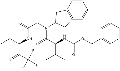 (2S)-2-[(Benzyloxy)carbonylamino]-N-[(2,3-dihydro-1H-inden)-2-yl]-N-[[[(R)-1-(trifluoroacetyl)-2-methylpropyl]carbamoyl]methyl]-3-methylbutanamide Struktur