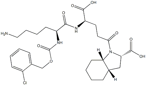 (2S,3aS,7aS)-Octahydro-1-[(4R)-4-[[(2S)-6-amino-2-[(2-chlorobenzyloxy)carbonylamino]hexanoyl]amino]-4-carboxybutyryl]-1H-indole-2-carboxylic acid Struktur