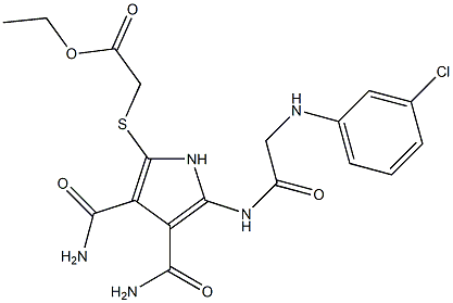 2-[[[(m-Chlorophenyl)amino]acetyl]amino]-5-[(ethoxycarbonylmethyl)thio]-1H-pyrrole-3,4-dicarboxamide Struktur