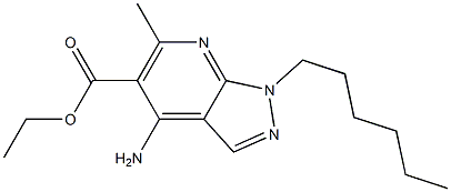 1-Hexyl-4-amino-6-methyl-1H-pyrazolo[3,4-b]pyridine-5-carboxylic acid ethyl ester 结构式