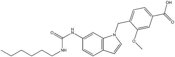 4-[6-[3-Hexylureido]-1H-indol-1-ylmethyl]-3-methoxybenzoic acid 结构式