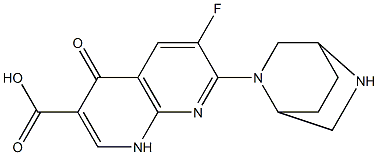 6-フルオロ-1,4-ジヒドロ-4-オキソ-7-(2,5-ジアザビシクロ[2.2.2]オクタン-2-イル)-1,8-ナフチリジン-3-カルボン酸 化学構造式