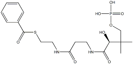 [S,(-)]-2-Hydroxy-4-phosphonooxy-N-[2-[(2-benzoylthioethyl)carbamoyl]ethyl]-3,3-dimethylbutyramide Structure