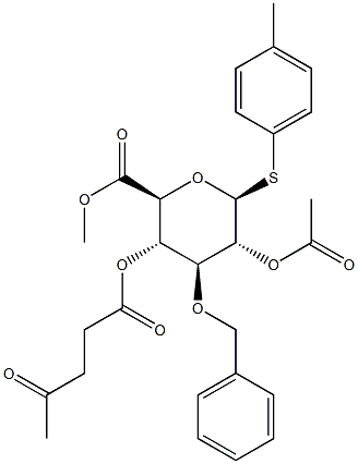 4-Methylphenyl 2-O-acetyl-3-O-benzyl-4-O-levulinoyl-b-D-thioglucuronide methyl ester Structure