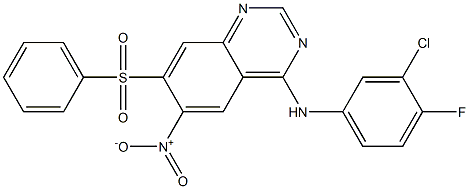 4-(3-氯-4-氟苯胺基)-7-苯磺酰基-6-硝基喹唑啉, , 结构式