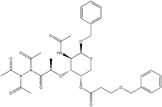 (2R,3S,4R,5R,6S)-5-Acetamido-6-(benzyloxy)-2-((benzyloxy)methyl)-4-((1-oxo-1-(1,2,2-triacetylhydrazinyl)propan-2-yl)oxy)tetrahydro-2H-pyran-3-yl Acetate Struktur