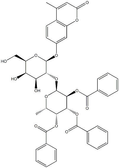 4-Methylumbelliferyl 2-O-(2,3,4-Tri-O-benzoyl-a-L-fucopyranosyl)-b-D-galactopyranoside Structure