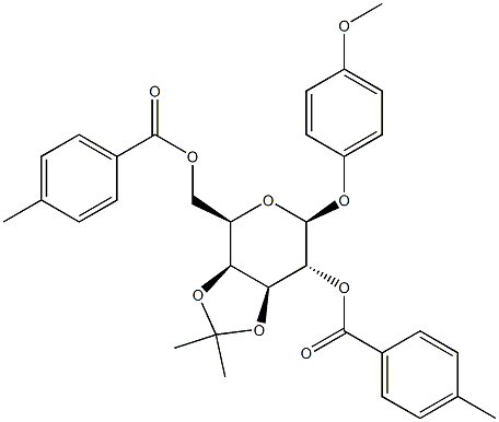 4-Methoxyphenyl3,4-O-isopropylidene-2,6-di-O-toluoyl-b-D-galactopyranoside 化学構造式