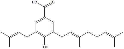 3-geranyl-4-hydroxy-5-(3'-methyl-2'-butenyl)benzoic acid Structure
