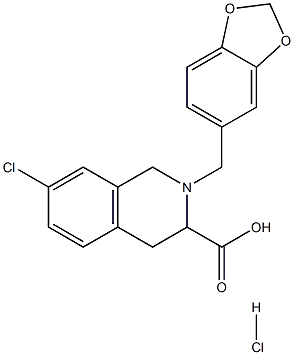 2-benzo[1,3]dioxol-5-ylmethyl-7-chloro-1,2,3,4-tetrahydro-isoquinoline-3-carboxylic acid hydrochloride Struktur