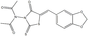N-acetyl-N-{5-[(Z)-1,3-benzodioxol-5-ylmethylidene]-4-oxo-2-thioxo-1,3-thiazolan-3-yl}acetamide Structure