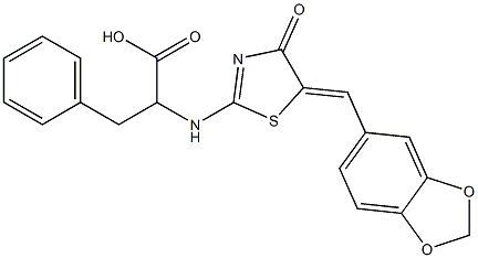  2-({5-[(E)-1,3-benzodioxol-5-ylmethylidene]-4-oxo-4,5-dihydro-1,3-thiazol-2-yl}amino)-3-phenylpropanoic acid
