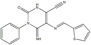 6-imino-2-oxo-1-phenyl-5-{[(E)-2-thienylmethylidene]amino}-1,2,3,6-tetrahydro-4-pyrimidinecarbonitrile Struktur