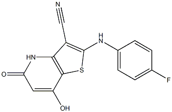 2-(4-fluoroanilino)-7-hydroxy-5-oxo-4,5-dihydrothieno[3,2-b]pyridine-3-carbonitrile 化学構造式