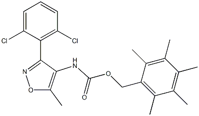 2,3,4,5,6-pentamethylbenzyl N-[3-(2,6-dichlorophenyl)-5-methylisoxazol-4-yl]carbamate Struktur