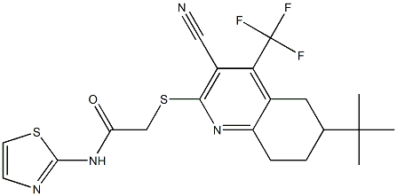 2-{[6-(tert-butyl)-3-cyano-4-(trifluoromethyl)-5,6,7,8-tetrahydro-2-quinolinyl]sulfanyl}-N-(1,3-thiazol-2-yl)acetamide