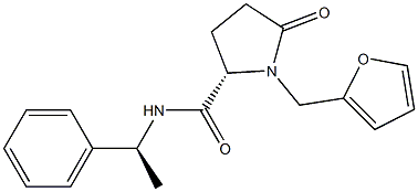 (2S)-1-(2-furylmethyl)-5-oxo-N-[(1S)-1-phenylethyl]tetrahydro-1H-pyrrole-2-carboxamide Struktur