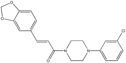 (E)-3-(1,3-benzodioxol-5-yl)-1-[4-(3-chlorophenyl)piperazino]-2-propen-1-one Struktur