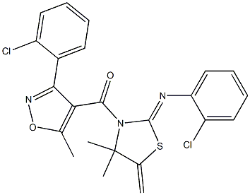 {2-[(2-chlorophenyl)imino]-4,4-dimethyl-5-methylene-1,3-thiazolan-3-yl}[3-(2-chlorophenyl)-5-methyl-4-isoxazolyl]methanone Structure