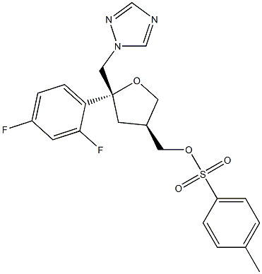 (5R-cis)-Toluene-4-sulfonic acid-5-(2,4-difluoro-phenyl)-5-[1,2,4]triazol-1-ylmethyl-tetrahydro-furan-3-ylmethyl ester Struktur