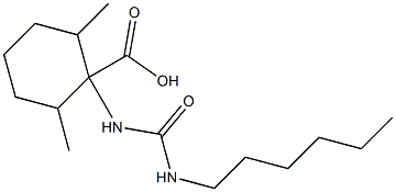 1-[(hexylcarbamoyl)amino]-2,6-dimethylcyclohexane-1-carboxylic acid Structure