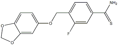 4-[(2H-1,3-benzodioxol-5-yloxy)methyl]-3-fluorobenzene-1-carbothioamide Struktur