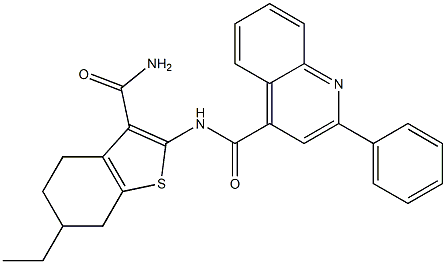 N-[3-(aminocarbonyl)-6-ethyl-4,5,6,7-tetrahydro-1-benzothien-2-yl]-2-phenyl-4-quinolinecarboxamide Struktur