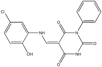5-[(5-chloro-2-hydroxyanilino)methylene]-1-phenyl-2,4,6(1H,3H,5H)-pyrimidinetrione Struktur
