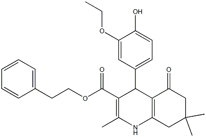 2-phenylethyl 4-(3-ethoxy-4-hydroxyphenyl)-2,7,7-trimethyl-5-oxo-1,4,5,6,7,8-hexahydro-3-quinolinecarboxylate Struktur