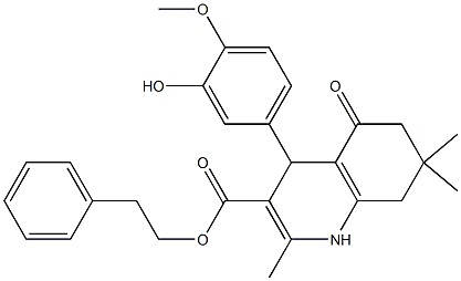 2-phenylethyl 4-(3-hydroxy-4-methoxyphenyl)-2,7,7-trimethyl-5-oxo-1,4,5,6,7,8-hexahydro-3-quinolinecarboxylate Struktur