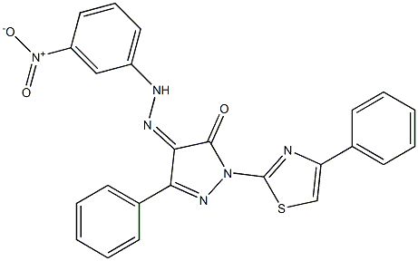 3-phenyl-1-(4-phenyl-1,3-thiazol-2-yl)-1H-pyrazole-4,5-dione 4-({3-nitrophenyl}hydrazone) Structure