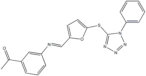1-{3-[({5-[(1-phenyl-1H-tetraazol-5-yl)sulfanyl]-2-furyl}methylene)amino]phenyl}ethanone 结构式