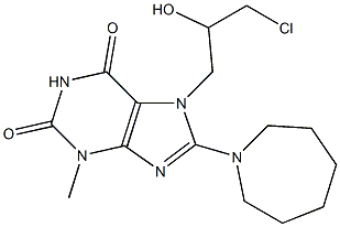 8-(1-azepanyl)-7-(3-chloro-2-hydroxypropyl)-3-methyl-3,7-dihydro-1H-purine-2,6-dione 化学構造式