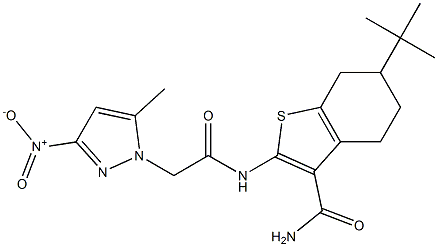 6-tert-butyl-2-[({3-nitro-5-methyl-1H-pyrazol-1-yl}acetyl)amino]-4,5,6,7-tetrahydro-1-benzothiophene-3-carboxamide Structure