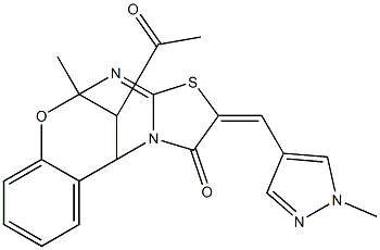  16-acetyl-9-methyl-13-[(1-methyl-1H-pyrazol-4-yl)methylene]-8-oxa-12-thia-10,15-diazatetracyclo[7.6.1.0~2,7~.0~11,15~]hexadeca-2,4,6,10-tetraen-14-one