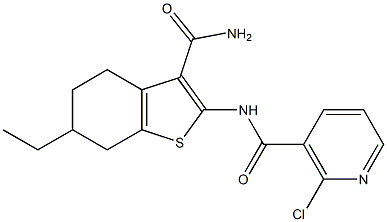 N-[3-(aminocarbonyl)-6-ethyl-4,5,6,7-tetrahydro-1-benzothien-2-yl]-2-chloronicotinamide Struktur