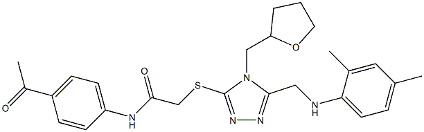 N-(4-acetylphenyl)-2-{[5-[(2,4-dimethylanilino)methyl]-4-(tetrahydro-2-furanylmethyl)-4H-1,2,4-triazol-3-yl]sulfanyl}acetamide Struktur