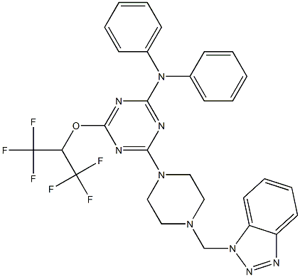 4-[4-(1H-1,2,3-benzotriazol-1-ylmethyl)-1-piperazinyl]-N,N-diphenyl-6-[2,2,2-trifluoro-1-(trifluoromethyl)ethoxy]-1,3,5-triazin-2-amine Structure