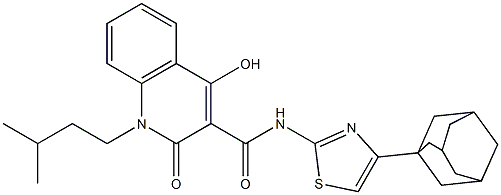 N-[4-(1-adamantyl)-1,3-thiazol-2-yl]-4-hydroxy-1-isopentyl-2-oxo-1,2-dihydro-3-quinolinecarboxamide Struktur