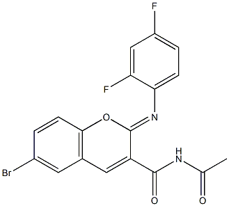N-acetyl-6-bromo-2-[(2,4-difluorophenyl)imino]-2H-chromene-3-carboxamide Struktur