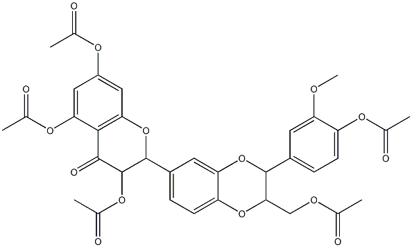 {3-[4-(acetyloxy)-3-methoxyphenyl]-6-[3,5,7-tris(acetyloxy)-4-oxo-3,4-dihydro-2H-chromen-2-yl]-2,3-dihydro-1,4-benzodioxin-2-yl}methyl acetate Structure